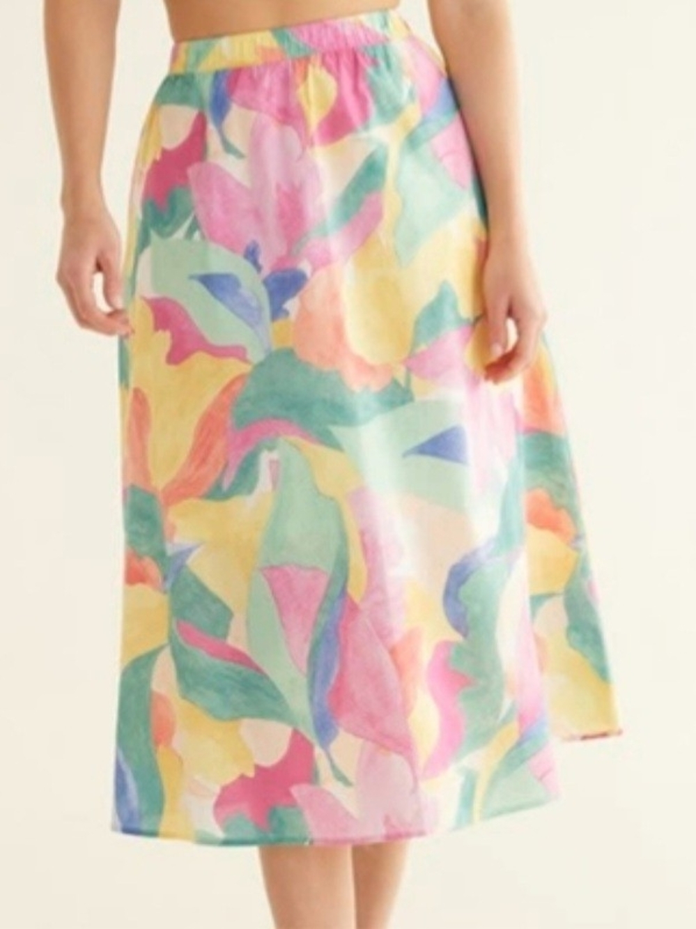 Watercolor Floral Midi Skirt in Pastel Multi
